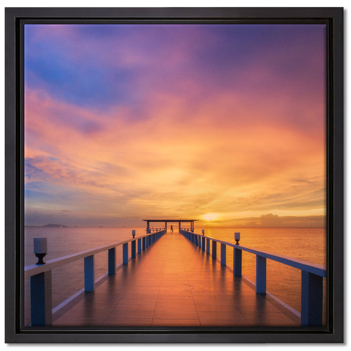 Langer Steg mit verträumtem Himmel auf Leinwandbild Quadratisch gerahmt Größe 40x40