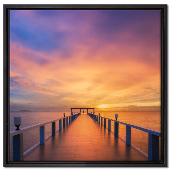 Langer Steg mit verträumtem Himmel auf Leinwandbild Quadratisch gerahmt Größe 60x60