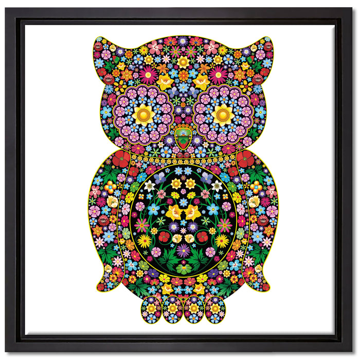 Eule aus Blumen Ornamenten auf Leinwandbild Quadratisch gerahmt Größe 40x40