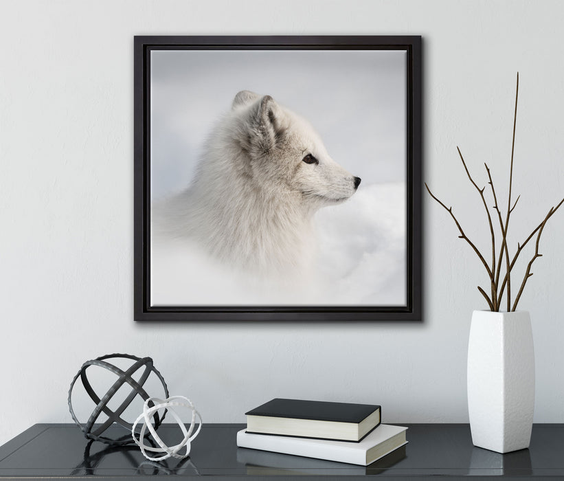 Anmutiger Polarfuchs im Schnee  auf Leinwandbild Quadratisch gerahmt mit Kirschblüten