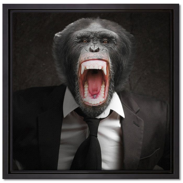 Wütender Affe im Anzug auf Leinwandbild Quadratisch gerahmt Größe 40x40