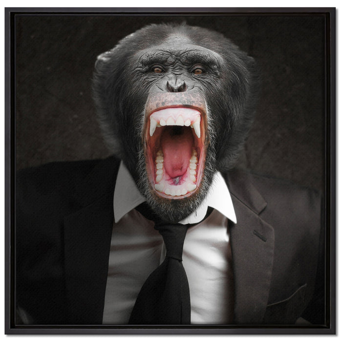 Wütender Affe im Anzug auf Leinwandbild Quadratisch gerahmt Größe 70x70