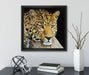 Ruhiger Leopard  auf Leinwandbild Quadratisch gerahmt mit Kirschblüten
