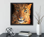 Stolzer Leopard  auf Leinwandbild Quadratisch gerahmt mit Kirschblüten