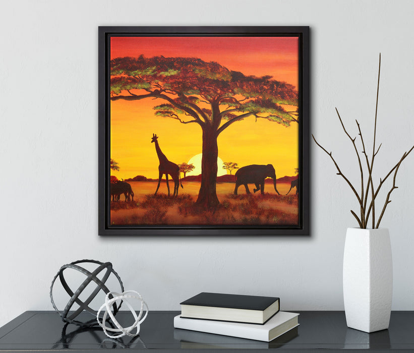 Savanne Kunst  auf Leinwandbild Quadratisch gerahmt mit Kirschblüten