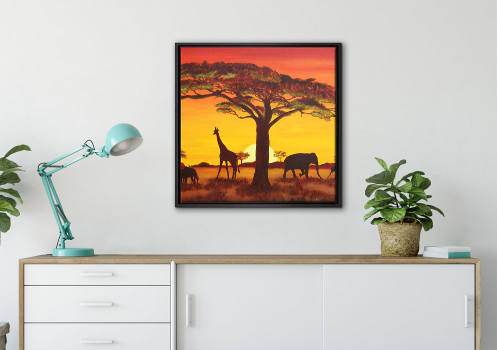 Savanne Kunst auf Leinwandbild gerahmt Quadratisch verschiedene Größen im Wohnzimmer