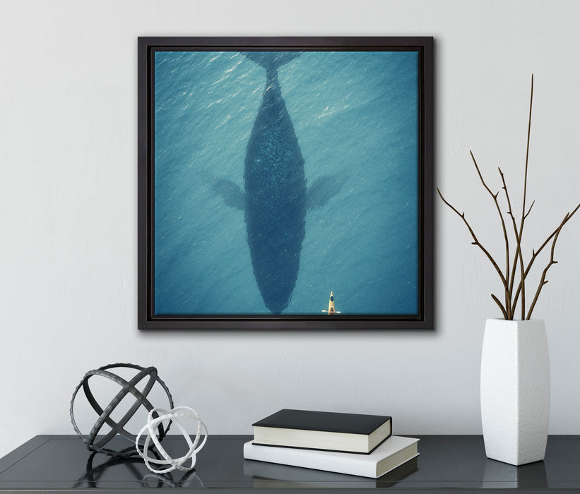 Riesiger Wal Schatten  auf Leinwandbild Quadratisch gerahmt mit Kirschblüten