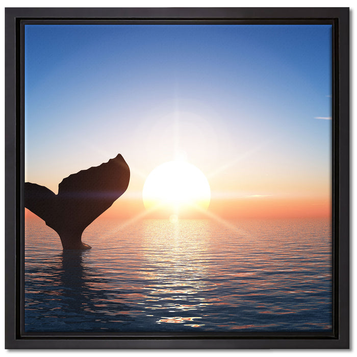 Walflosse im Sonnenuntergang auf Leinwandbild Quadratisch gerahmt Größe 40x40