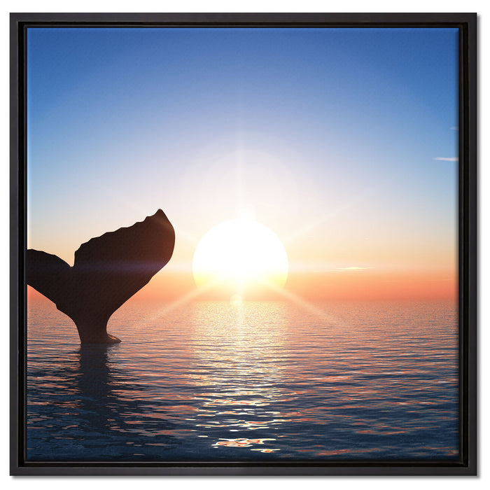 Walflosse im Sonnenuntergang auf Leinwandbild Quadratisch gerahmt Größe 60x60