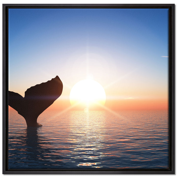 Walflosse im Sonnenuntergang auf Leinwandbild Quadratisch gerahmt Größe 70x70