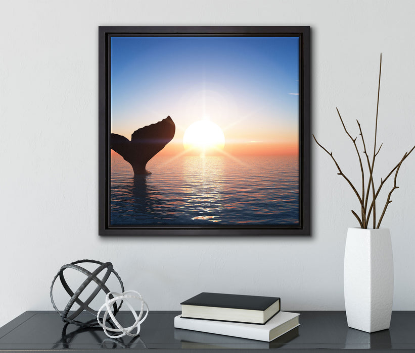 Walflosse im Sonnenuntergang  auf Leinwandbild Quadratisch gerahmt mit Kirschblüten