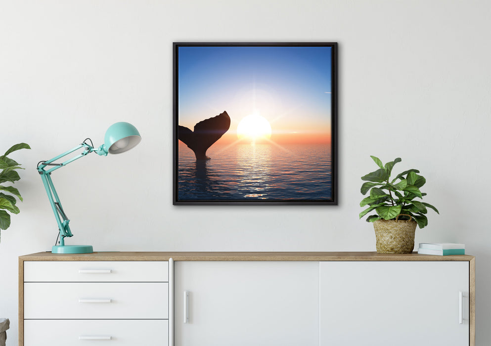 Walflosse im Sonnenuntergang auf Leinwandbild gerahmt Quadratisch verschiedene Größen im Wohnzimmer