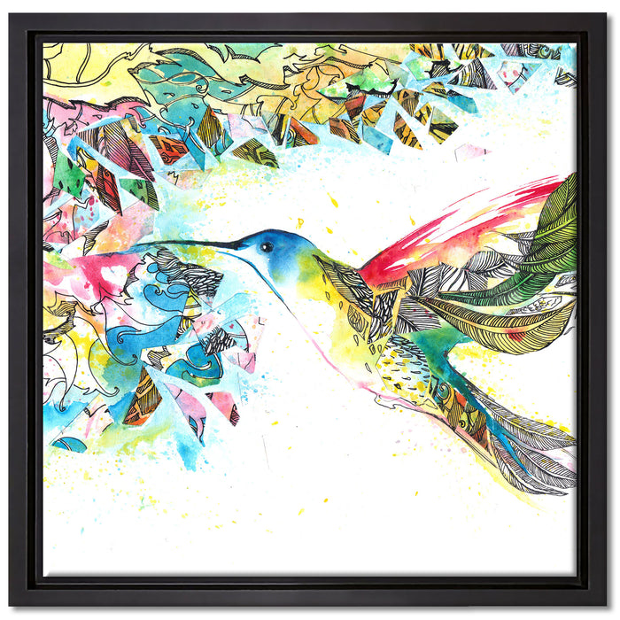 Kolibri Kunst auf Leinwandbild Quadratisch gerahmt Größe 40x40
