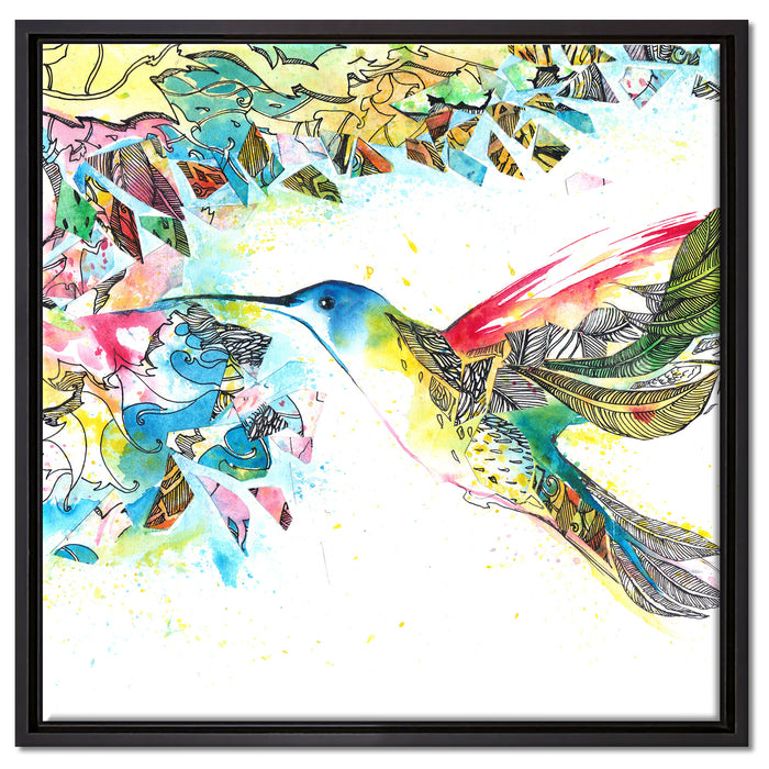 Kolibri Kunst auf Leinwandbild Quadratisch gerahmt Größe 60x60