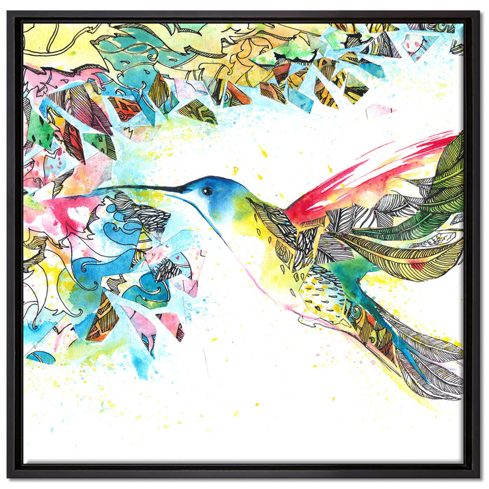 Kolibri Kunst auf Leinwandbild Quadratisch gerahmt Größe 70x70