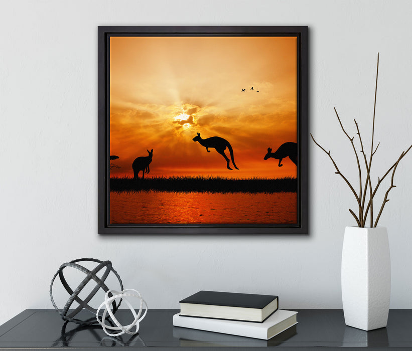 Kängurus im Sonnenlicht  auf Leinwandbild Quadratisch gerahmt mit Kirschblüten