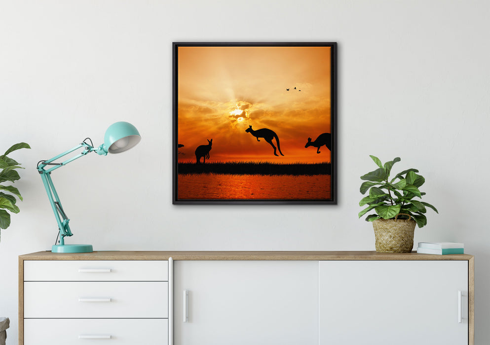 Kängurus im Sonnenlicht auf Leinwandbild gerahmt Quadratisch verschiedene Größen im Wohnzimmer