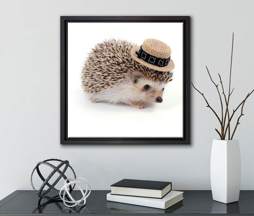 Lustiger Igel mit Hut  auf Leinwandbild Quadratisch gerahmt mit Kirschblüten