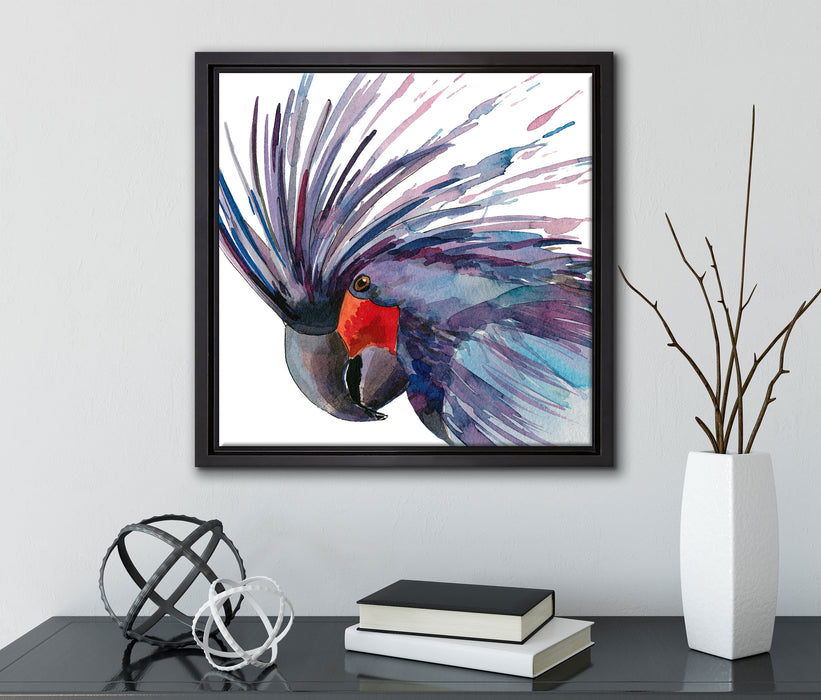 Exotischer Vogel Kunst  auf Leinwandbild Quadratisch gerahmt mit Kirschblüten