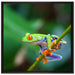 Grüner kleiner Frosch auf Ast auf Leinwandbild Quadratisch gerahmt Größe 70x70
