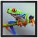 Grüner Frosch auf Ast auf Leinwandbild Quadratisch gerahmt Größe 40x40