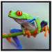 Grüner Frosch auf Ast auf Leinwandbild Quadratisch gerahmt Größe 70x70