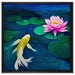 Koi mit Seerose Kunst auf Leinwandbild Quadratisch gerahmt Größe 60x60