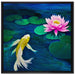 Koi mit Seerose Kunst auf Leinwandbild Quadratisch gerahmt Größe 70x70