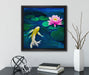 Koi mit Seerose Kunst  auf Leinwandbild Quadratisch gerahmt mit Kirschblüten
