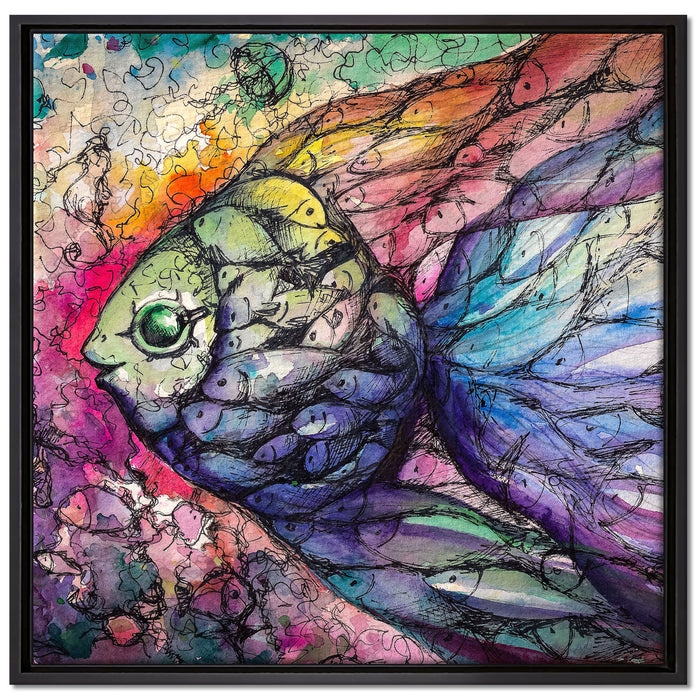 Bunte Fische Kunst auf Leinwandbild Quadratisch gerahmt Größe 70x70