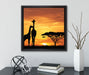 Giraffen im Sonnenuntergang  auf Leinwandbild Quadratisch gerahmt mit Kirschblüten