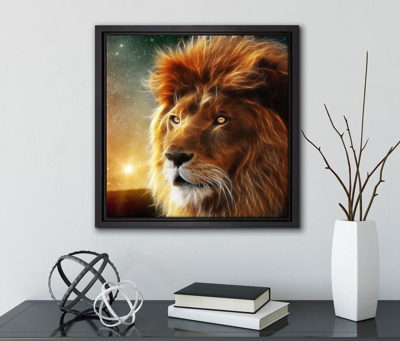 Löwe Abstrakt Art  auf Leinwandbild Quadratisch gerahmt mit Kirschblüten