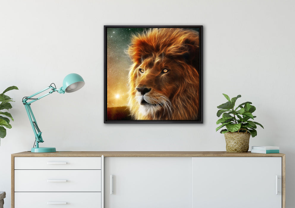 Löwe Abstrakt Art auf Leinwandbild gerahmt Quadratisch verschiedene Größen im Wohnzimmer