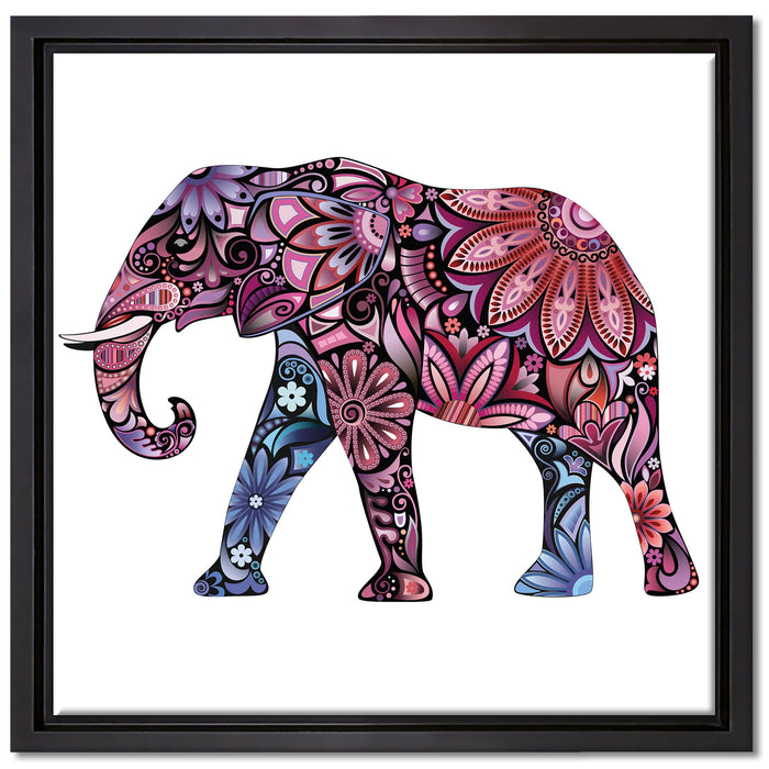 Elefant mit Ornamenten auf Leinwandbild Quadratisch gerahmt Größe 40x40