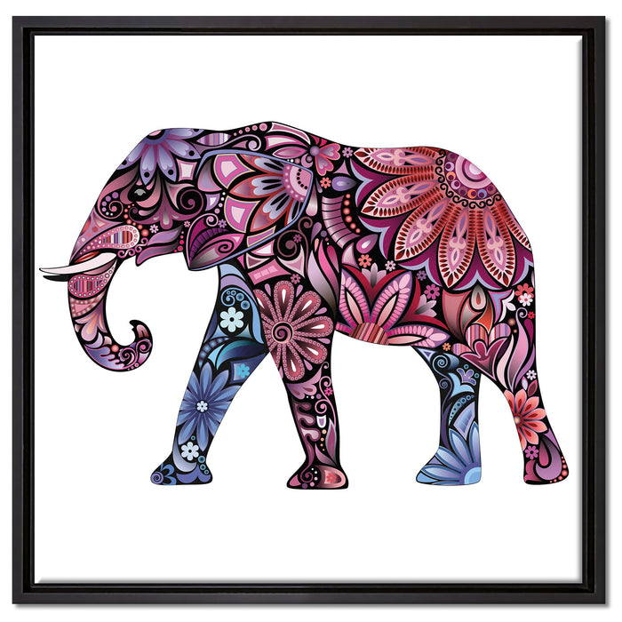 Elefant mit Ornamenten auf Leinwandbild Quadratisch gerahmt Größe 60x60