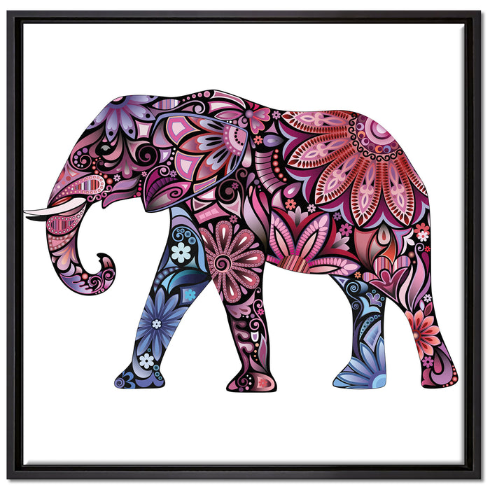 Elefant mit Ornamenten auf Leinwandbild Quadratisch gerahmt Größe 70x70
