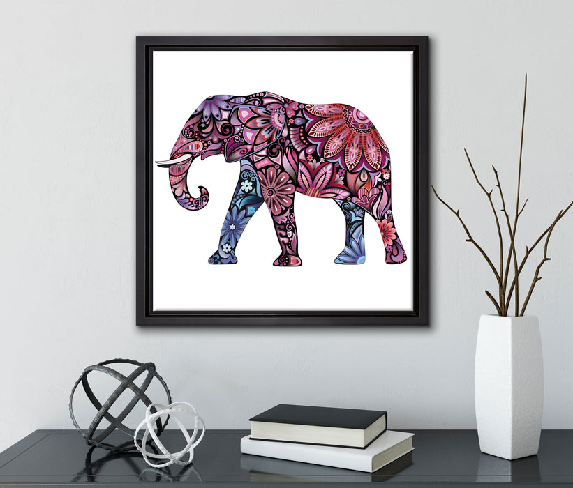 Elefant mit Ornamenten  auf Leinwandbild Quadratisch gerahmt mit Kirschblüten