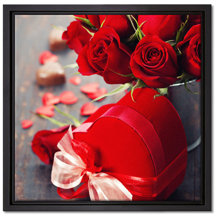 Rosen mit Herz auf Leinwandbild Quadratisch gerahmt Größe 40x40