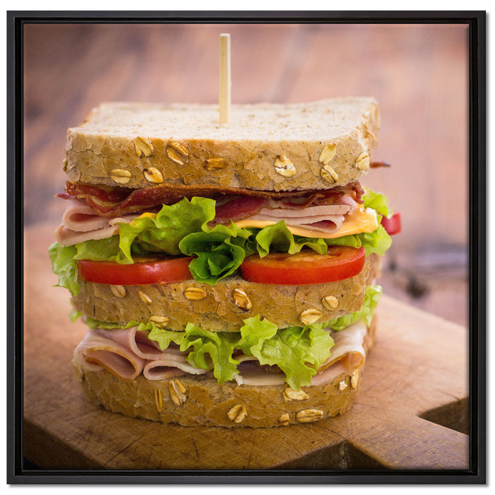 Doppeldecker Sandwich auf Leinwandbild Quadratisch gerahmt Größe 70x70