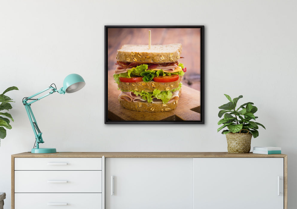 Doppeldecker Sandwich auf Leinwandbild gerahmt Quadratisch verschiedene Größen im Wohnzimmer