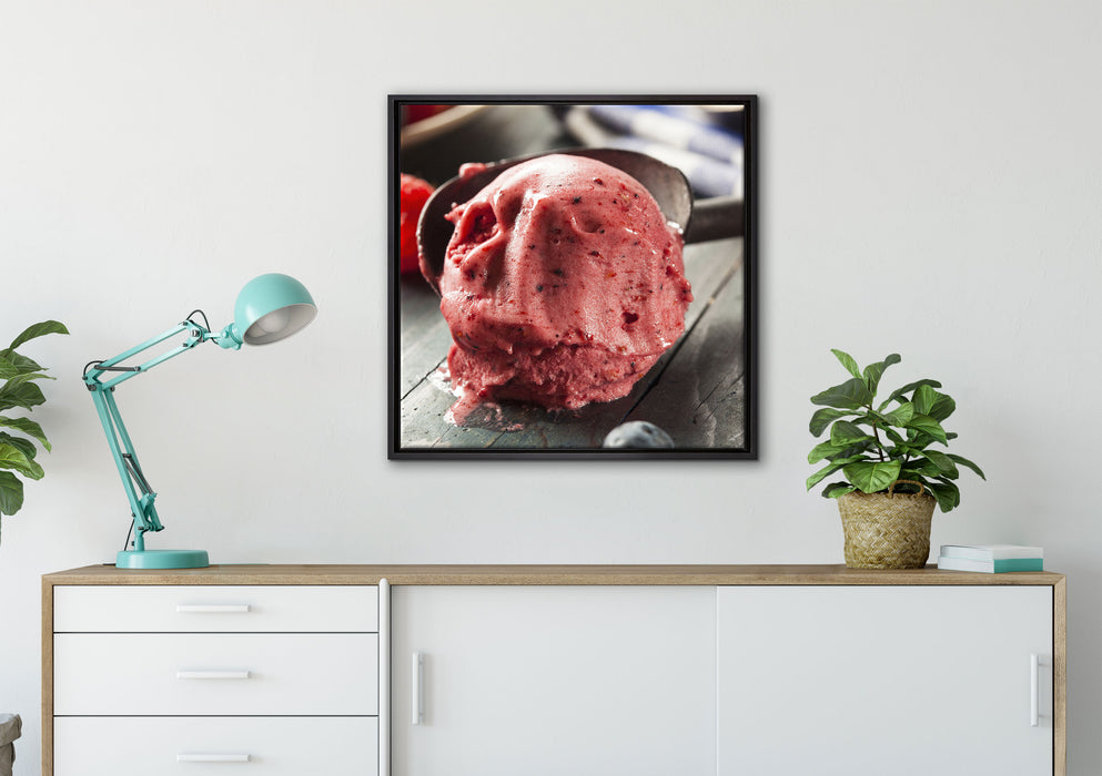 Köstliches Beeren Eis auf Leinwandbild gerahmt Quadratisch verschiedene Größen im Wohnzimmer