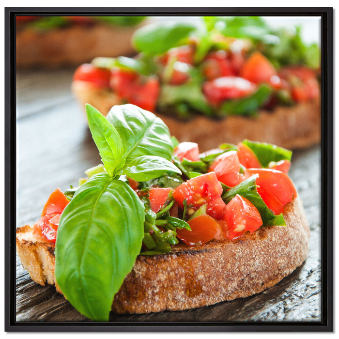 Köstliche Tomaten Bruchetta auf Leinwandbild Quadratisch gerahmt Größe 70x70