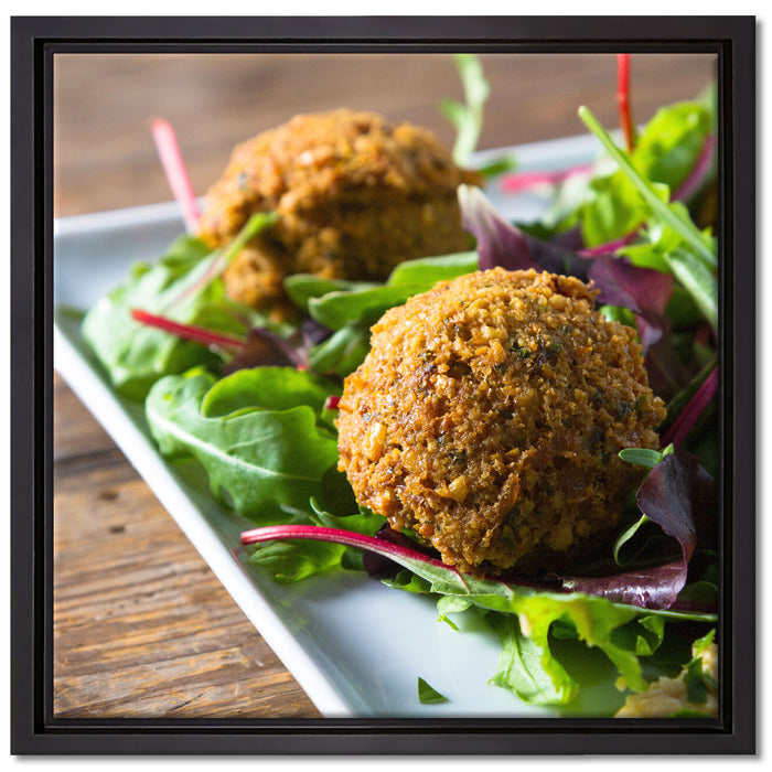 Panierte Fleischbälle auf Leinwandbild Quadratisch gerahmt Größe 40x40