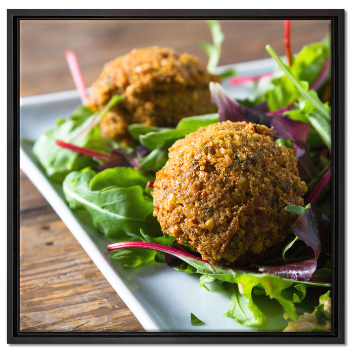 Panierte Fleischbälle auf Leinwandbild Quadratisch gerahmt Größe 60x60