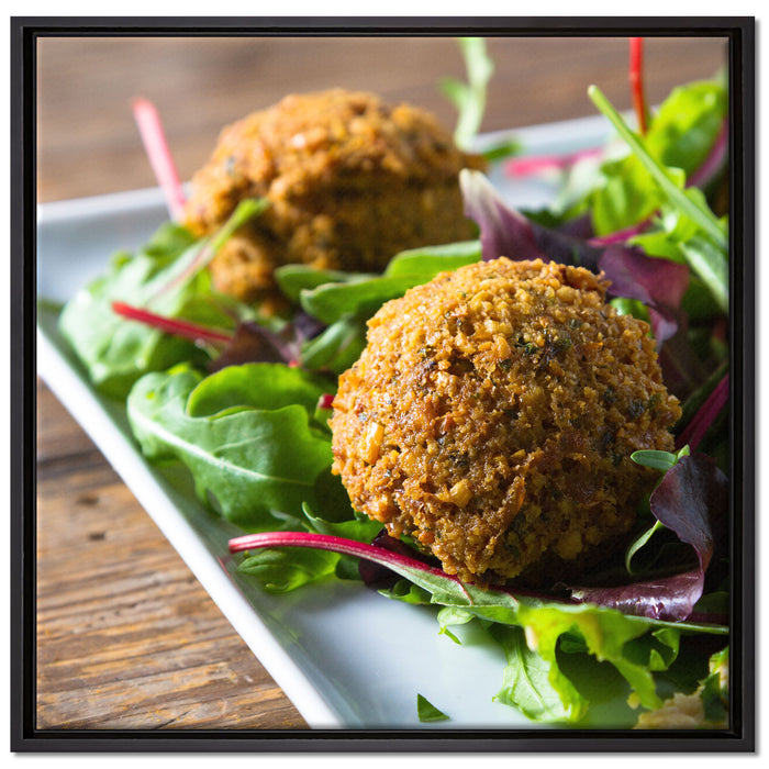 Panierte Fleischbälle auf Leinwandbild Quadratisch gerahmt Größe 70x70