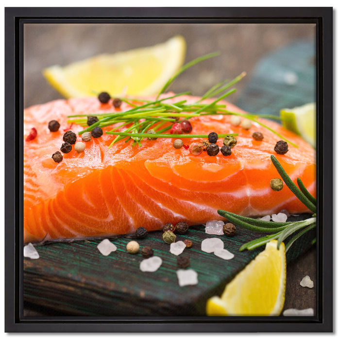 Fangfrisches Seelachsfilet auf Leinwandbild Quadratisch gerahmt Größe 40x40