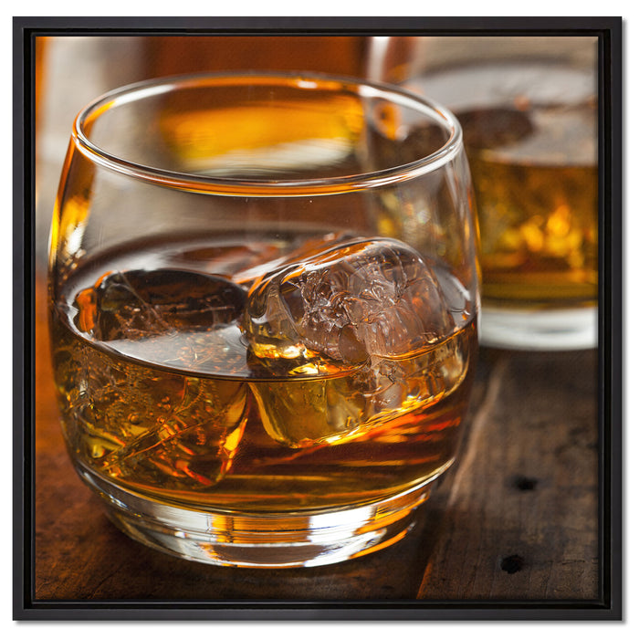 Goldgelber Whiskey auf Leinwandbild Quadratisch gerahmt Größe 60x60