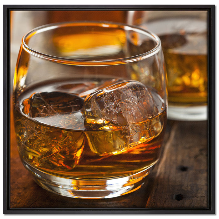 Goldgelber Whiskey auf Leinwandbild Quadratisch gerahmt Größe 70x70