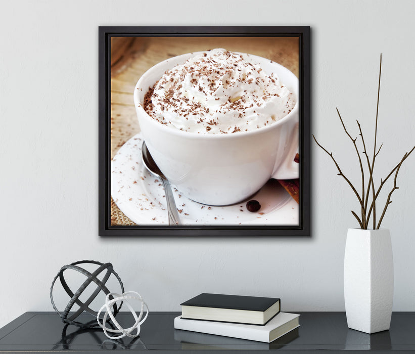 Kaffee mit viel Creme  auf Leinwandbild Quadratisch gerahmt mit Kirschblüten