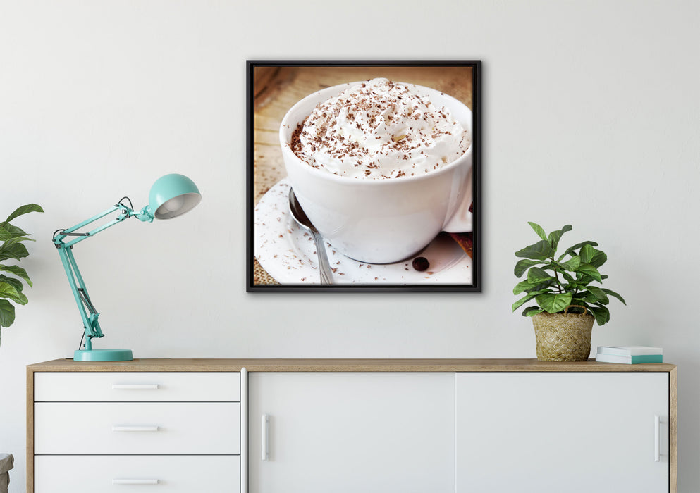 Kaffee mit viel Creme auf Leinwandbild gerahmt Quadratisch verschiedene Größen im Wohnzimmer